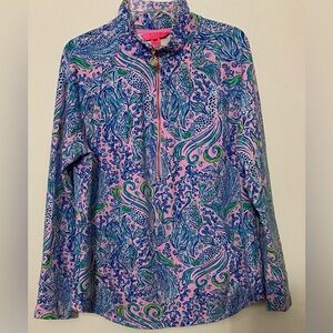 Lilly Pulitzer Mermaid Print Half Zip Pull Over Sweatshirt Women's XL